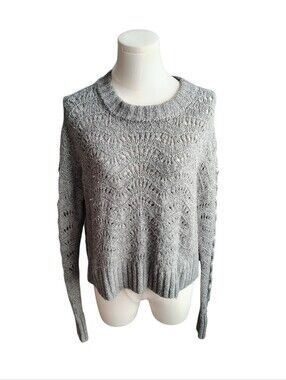 American Eagle Soft Gray Cutout Cropped Scoop Neck Sweater Size Extra Small